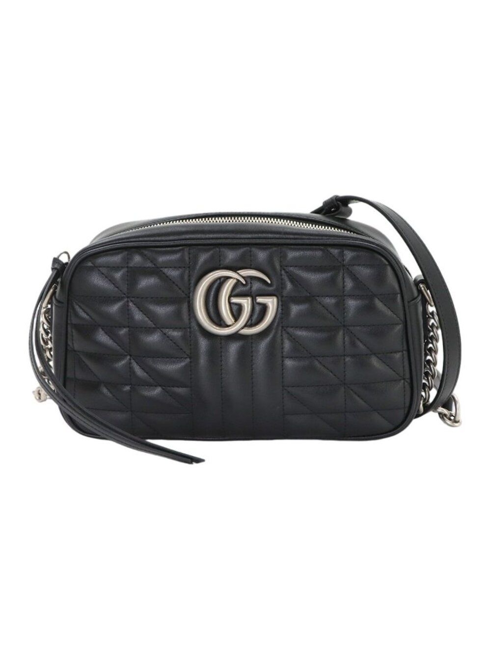 Gucci GG Marmont Chain Shoulder Bag Leather Black Silver